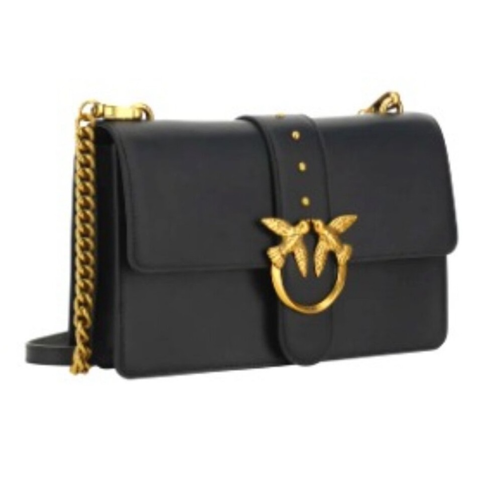 NWT PINKO Black Leather Love One Classic Shoulder Bag with Gold Chain & dust bag